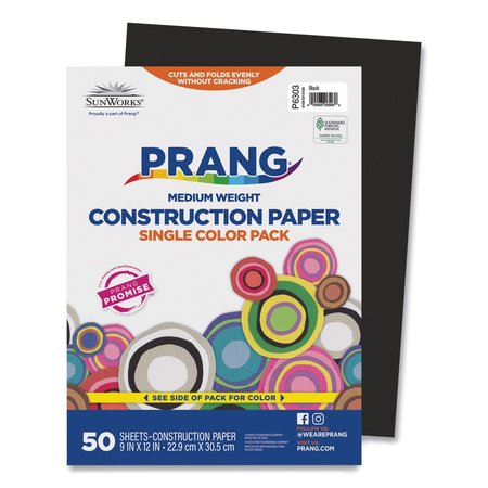 SUNWORKS Paper, Construction, 9" x 12", Black, PK50 6303